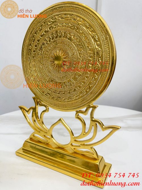 Trống Đồng Đế Hoa Sen Đường Kính 15cm Dát Vàng 24K