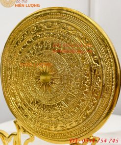 Trống Đồng Đế Hoa Sen Đường Kính 15cm Dát Vàng 24K