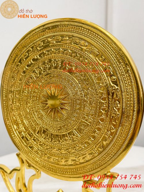 Trống Đồng Đế Hoa Sen Đường Kính 15cm Dát Vàng 24K