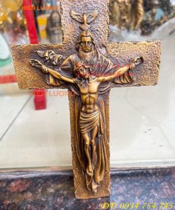 Thánh giá treo tường bằng đồng hun cao 23cm