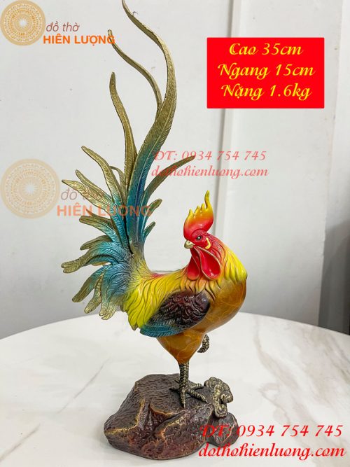 Tượng Gà Trống Decor Bằng Đồng Trang Trí Cao 35cm