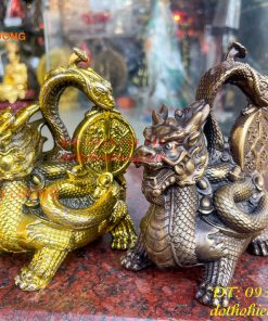 Tượng long quy cõng rắn bằng đồng phong thủy cao 15cm