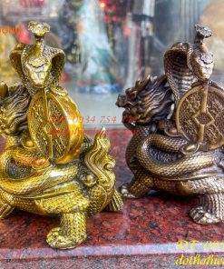 Tượng long quy cõng rắn bằng đồng phong thủy cao 15cm