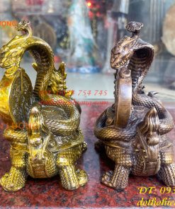 Tượng long quy cõng rắn bằng đồng phong thủy cao 15cm