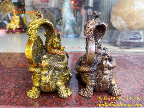 Tượng long quy cõng rắn bằng đồng phong thủy cao 15cm