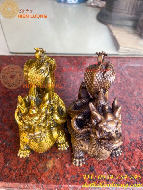 Tượng long quy cõng rắn bằng đồng phong thủy cao 15cm