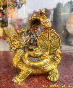 Tượng long quy cõng rắn bằng đồng phong thủy cao 15cm