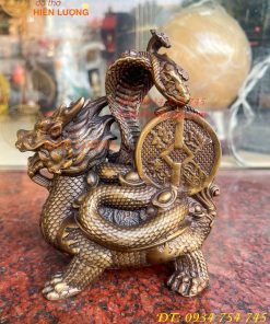 Tượng long quy cõng rắn bằng đồng phong thủy cao 15cm