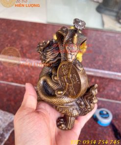 Tượng long quy cõng rắn bằng đồng phong thủy cao 15cm