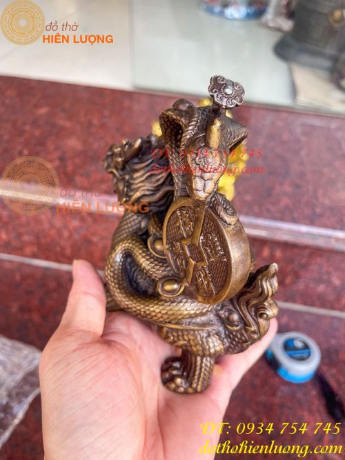 Tượng long quy cõng rắn bằng đồng phong thủy cao 15cm