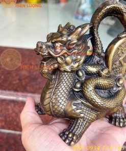 Tượng long quy cõng rắn bằng đồng phong thủy cao 15cm