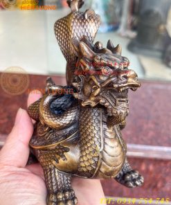Tượng long quy cõng rắn bằng đồng phong thủy cao 15cm