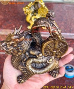 Tượng long quy cõng rắn bằng đồng phong thủy cao 15cm