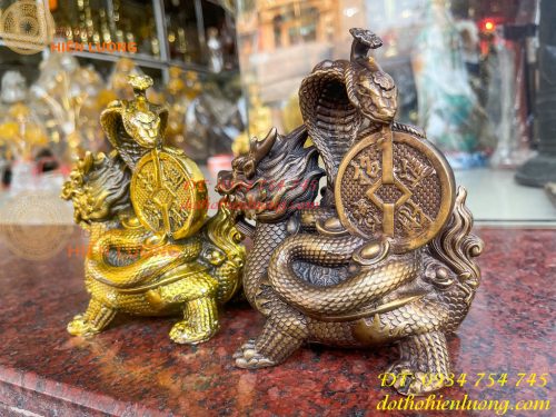 Tượng long quy cõng rắn bằng đồng phong thủy cao 15cm