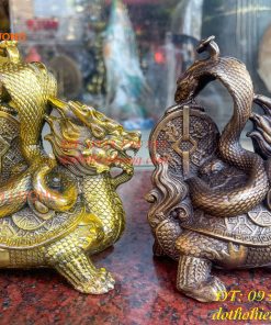 Tượng long quy cõng rắn bằng đồng phong thủy cao 15cm