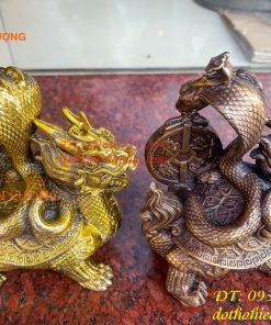 Tượng long quy cõng rắn bằng đồng phong thủy cao 15cm