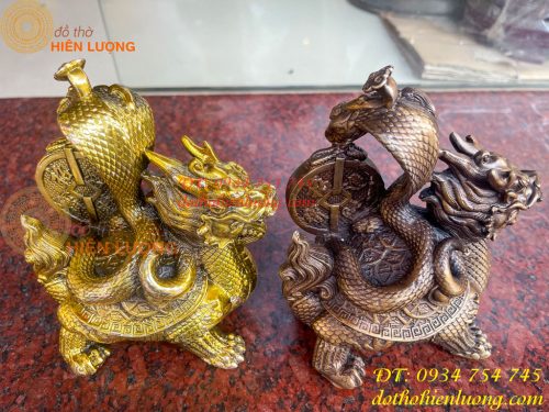 Tượng long quy cõng rắn bằng đồng phong thủy cao 15cm