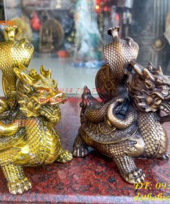 Tượng long quy cõng rắn bằng đồng phong thủy cao 15cm