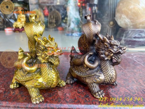 Tượng long quy cõng rắn bằng đồng phong thủy cao 15cm