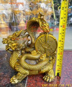 Tượng long quy cõng rắn bằng đồng phong thủy cao 15cm