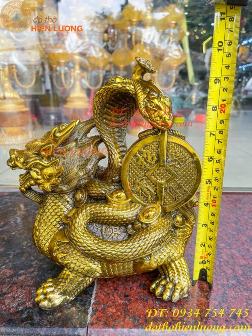 Tượng long quy cõng rắn bằng đồng phong thủy cao 15cm