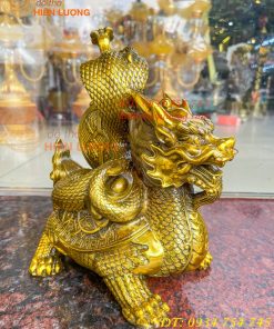 Tượng long quy cõng rắn bằng đồng phong thủy cao 15cm