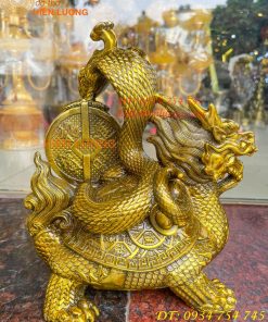 Tượng long quy cõng rắn bằng đồng phong thủy cao 15cm