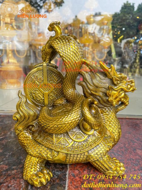 Tượng long quy cõng rắn bằng đồng phong thủy cao 15cm