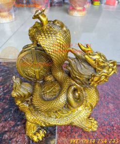 Tượng long quy cõng rắn bằng đồng phong thủy cao 15cm