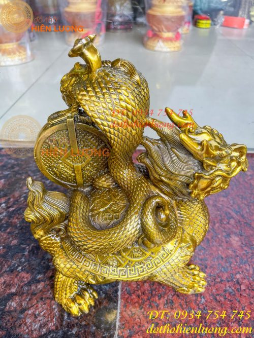 Tượng long quy cõng rắn bằng đồng phong thủy cao 15cm