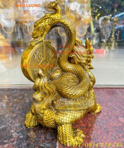 Tượng long quy cõng rắn bằng đồng phong thủy cao 15cm