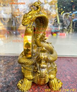 Tượng long quy cõng rắn bằng đồng phong thủy cao 15cm