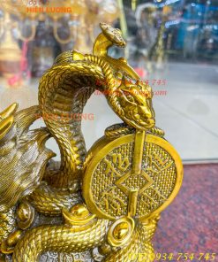 Tượng long quy cõng rắn bằng đồng phong thủy cao 15cm
