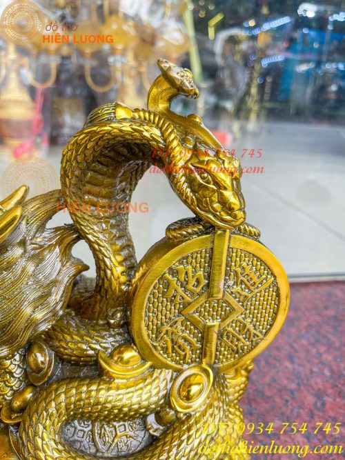 Tượng long quy cõng rắn bằng đồng phong thủy cao 15cm