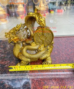 Tượng long quy cõng rắn bằng đồng phong thủy cao 15cm