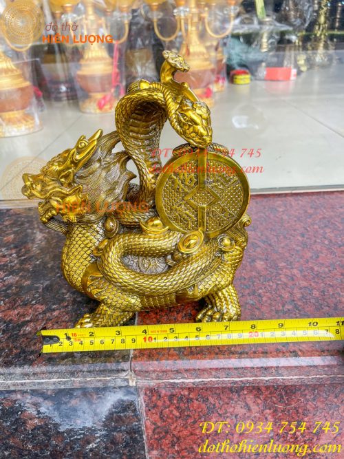 Tượng long quy cõng rắn bằng đồng phong thủy cao 15cm