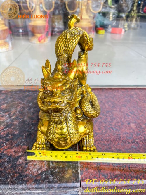 Tượng long quy cõng rắn bằng đồng phong thủy cao 15cm