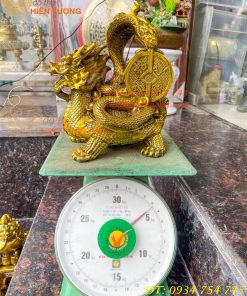 Tượng long quy cõng rắn bằng đồng phong thủy cao 15cm