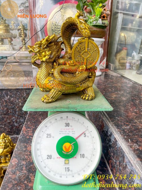 Tượng long quy cõng rắn bằng đồng phong thủy cao 15cm