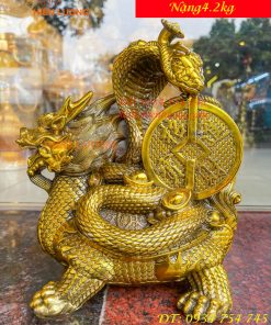 Tượng long quy cõng rắn bằng đồng phong thủy cao 15cm