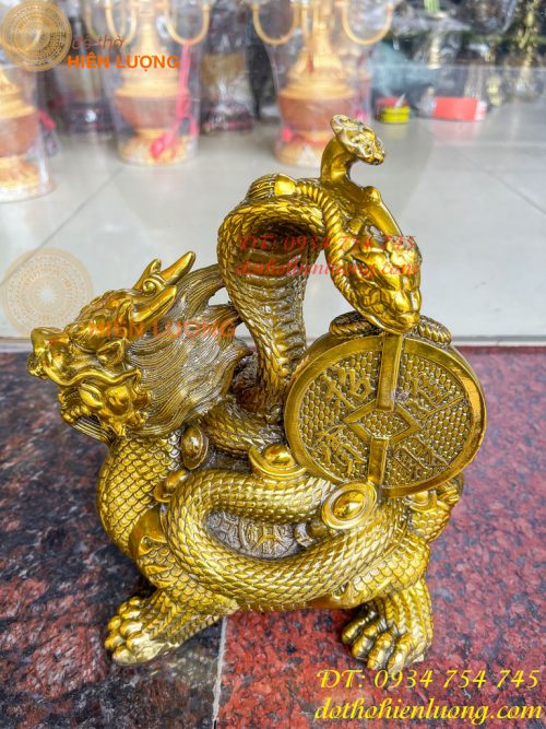 Tượng long quy cõng rắn bằng đồng phong thủy cao 15cm