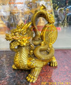 Tượng long quy cõng rắn bằng đồng phong thủy cao 15cm