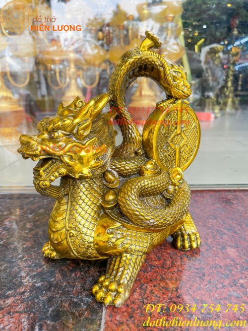Tượng long quy cõng rắn bằng đồng phong thủy cao 15cm