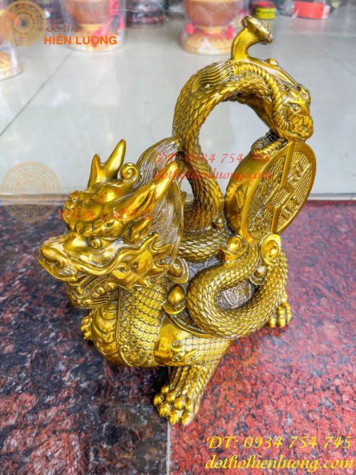 Tượng long quy cõng rắn bằng đồng phong thủy cao 15cm