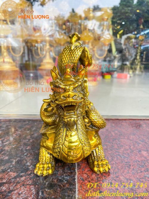 Tượng long quy cõng rắn bằng đồng phong thủy cao 15cm