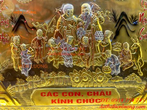 Tranh Mừng Thọ Song Thọ 74x114cm Bằng Đồng Liền Tấm Tam Khí