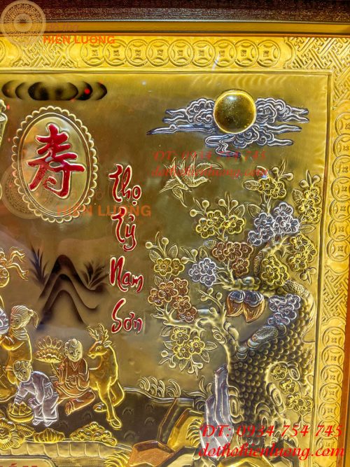 Tranh Mừng Thọ Song Thọ 74x114cm Bằng Đồng Liền Tấm Tam Khí