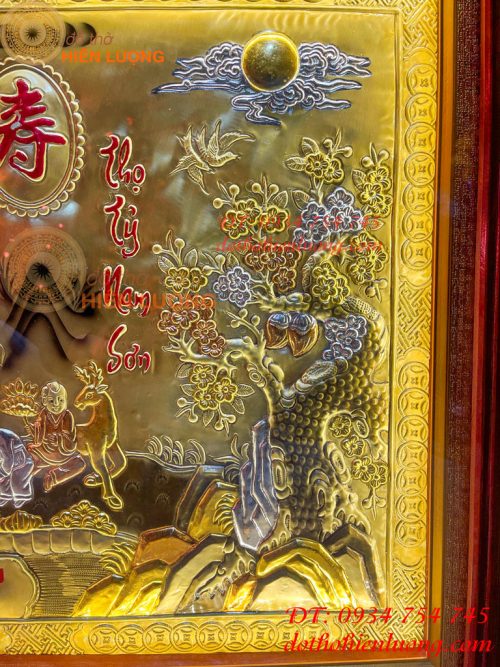 Tranh Mừng Thọ Song Thọ 74x114cm Bằng Đồng Liền Tấm Tam Khí