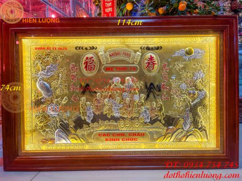 Tranh Mừng Thọ Song Thọ 74x114cm Bằng Đồng Liền Tấm Tam Khí