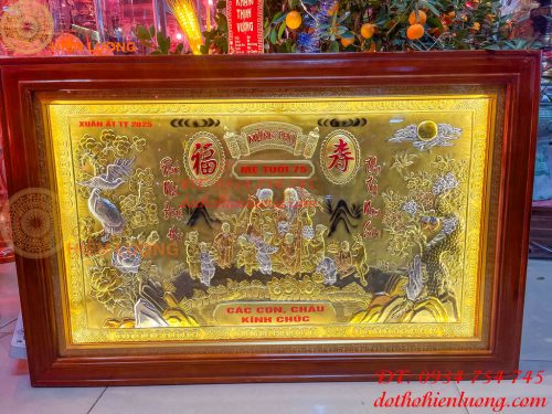 Tranh Mừng Thọ Song Thọ 74x114cm Bằng Đồng Liền Tấm Tam Khí